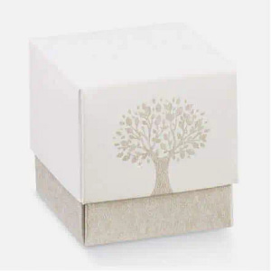Boite cube avec couvercle motif arbre