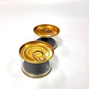Contenant à dragées en forme de boite de conserve or et noir
