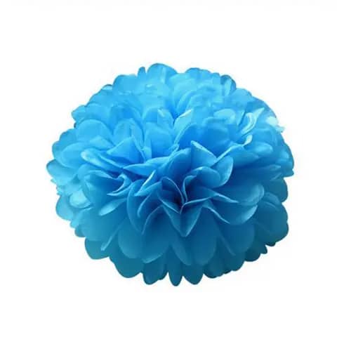 Pompom fleur en papier de soie bleu